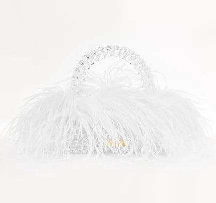 eybag Pearl Bead Bag With Feather Fur Designer Brand Clear Acrylic Crystal Stone Box Tote Handbag Women Handmade Party Purse