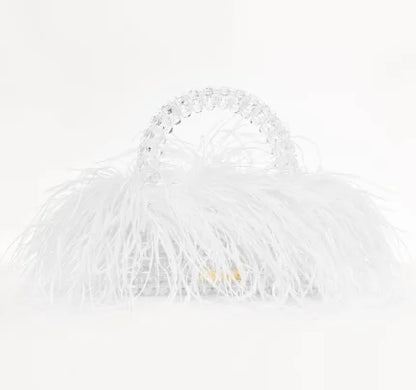 eybag Pearl Bead Bag With Feather Fur Designer Brand Clear Acrylic Crystal Stone Box Tote Handbag Women Handmade Party Purse