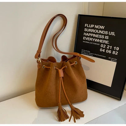 eybag Large Suede Leather Bucket Shoulder Crossbody Bags for Women Handbags Clutch Purses 2024 New Trendy Design Lady 's Messenger Bag