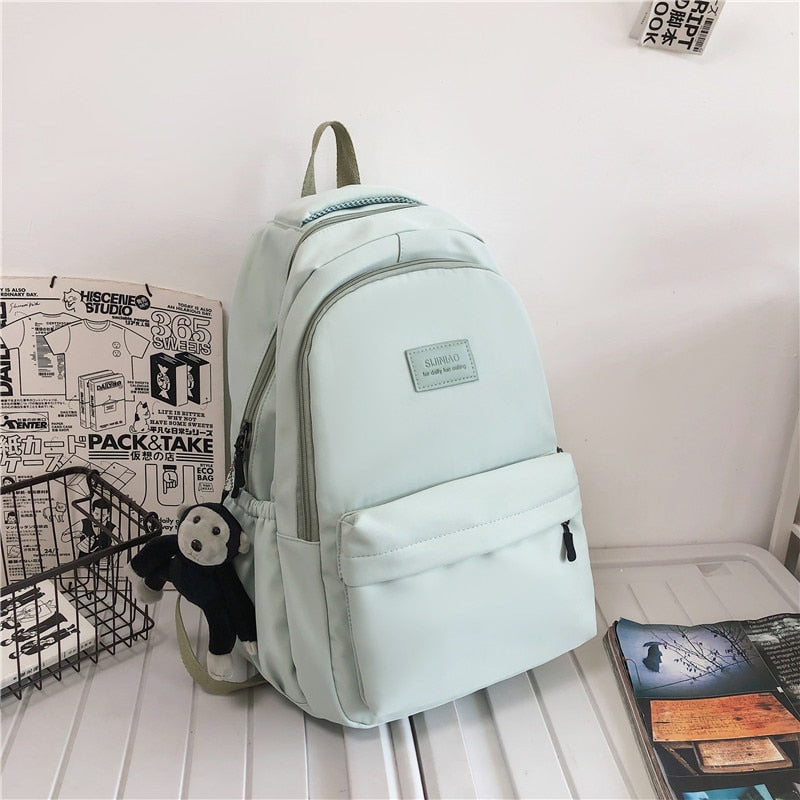 Women's Backpack Solid Color Female Multi-pocket Casual Man Travel Bag High Quality Schoolbag for Teenage Girl Book Knapsack