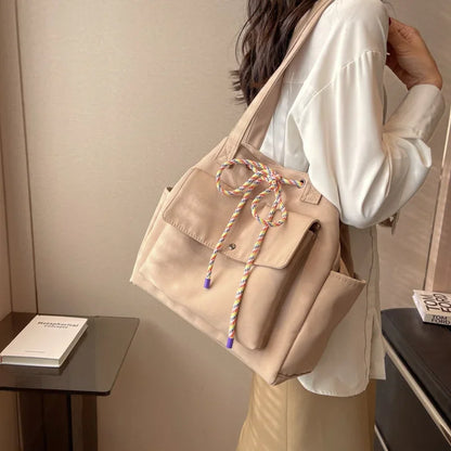 Lkblock High Capacity Canvas Tote Bag For Women New Commuter Versatile INS College Student Class Shoulder Bag