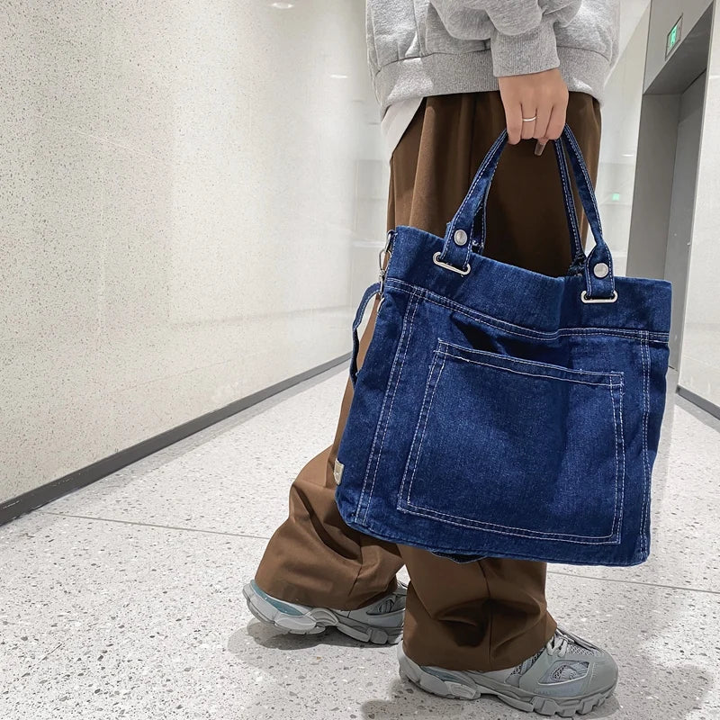 eybag Denim Shoulder Bags For Women Thread Canvas Casual Totes 100% Cotton Tooling Packages Large Capacity Cloth Handbags Korea Bags