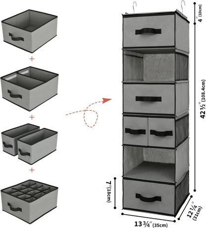 eybag Hanging Closet Organizer 6 Shelves, Closet Organization and Storage with 5 Different Drawers, 6 Side Pockets