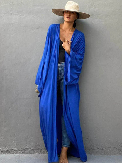 eybag Solid Beach Cover Up Women Self Belted Wrap Kimono Dress Swimsuit 2022 New Robe Summer Beachwear Factory Supply