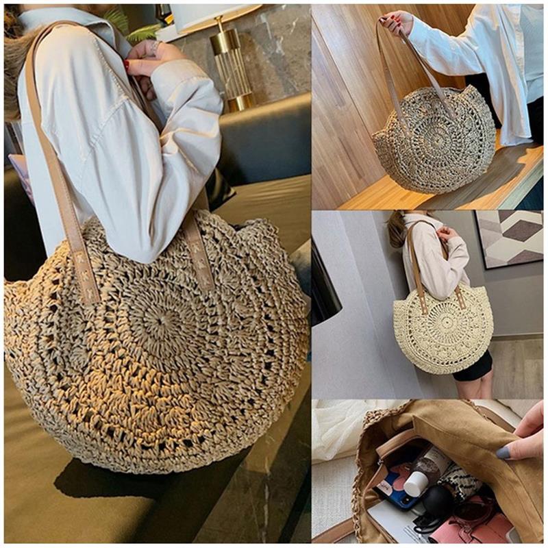 eybag Women's Vacation Style Straw Handbag Simple Solid Color Shoulder Bags Small Shoulder Bags For Ladies Bags