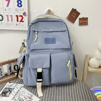 eybag Canvas Backpack Korean Large-capacity Multilayer Junior High School Student Schoolbag Light Simple Travel Bag Canvas Bookbag