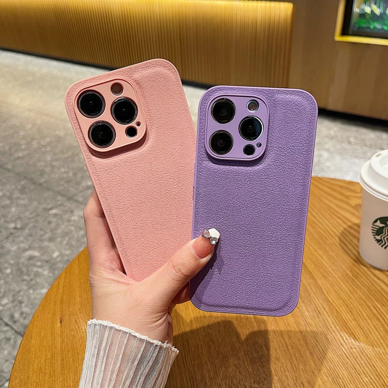 eybag Luxury Candy Color Leather Texture Phone Case For iPhone 15 14 13 12 11 Pro Max Soft Silicone Shockproof Back Cover