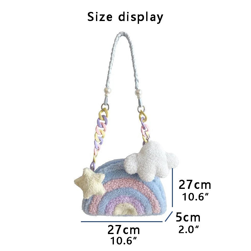 eybag Rainbow Plush Purses and Handbags for Women 2022 Shopper Acrylic Chain Cloud Pendant Cute Girls Pearl Wallet Shoulder Bag