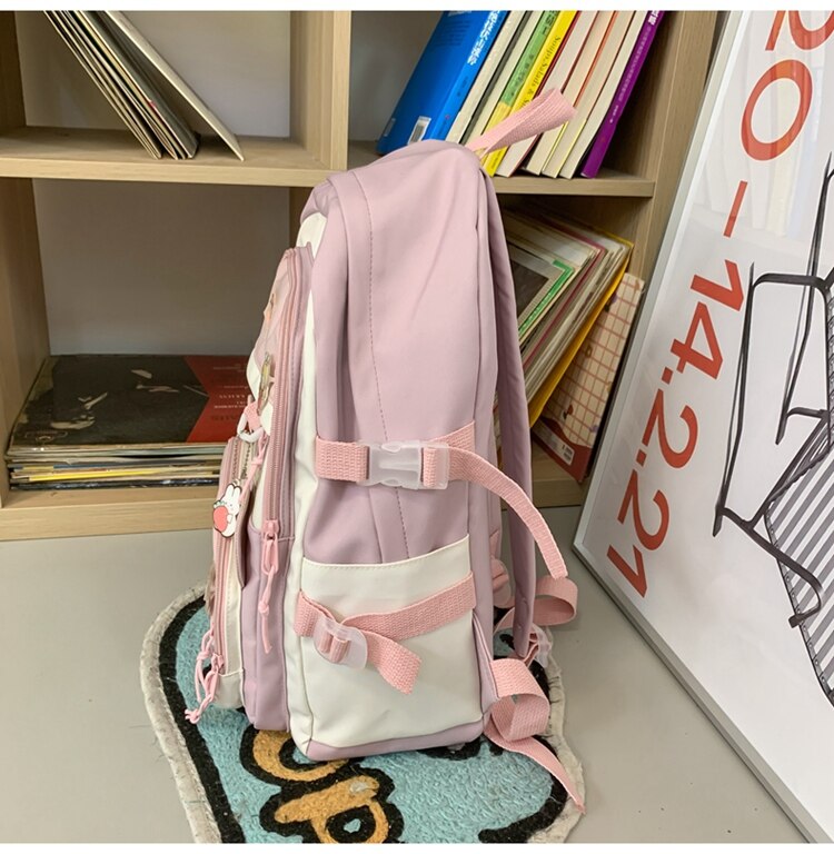 eybag New Multi-pocket Pink Kawaii Girls School Backpack For Teenager Female Book Schoolbag Women Transparent PVC  Nylon Mochila