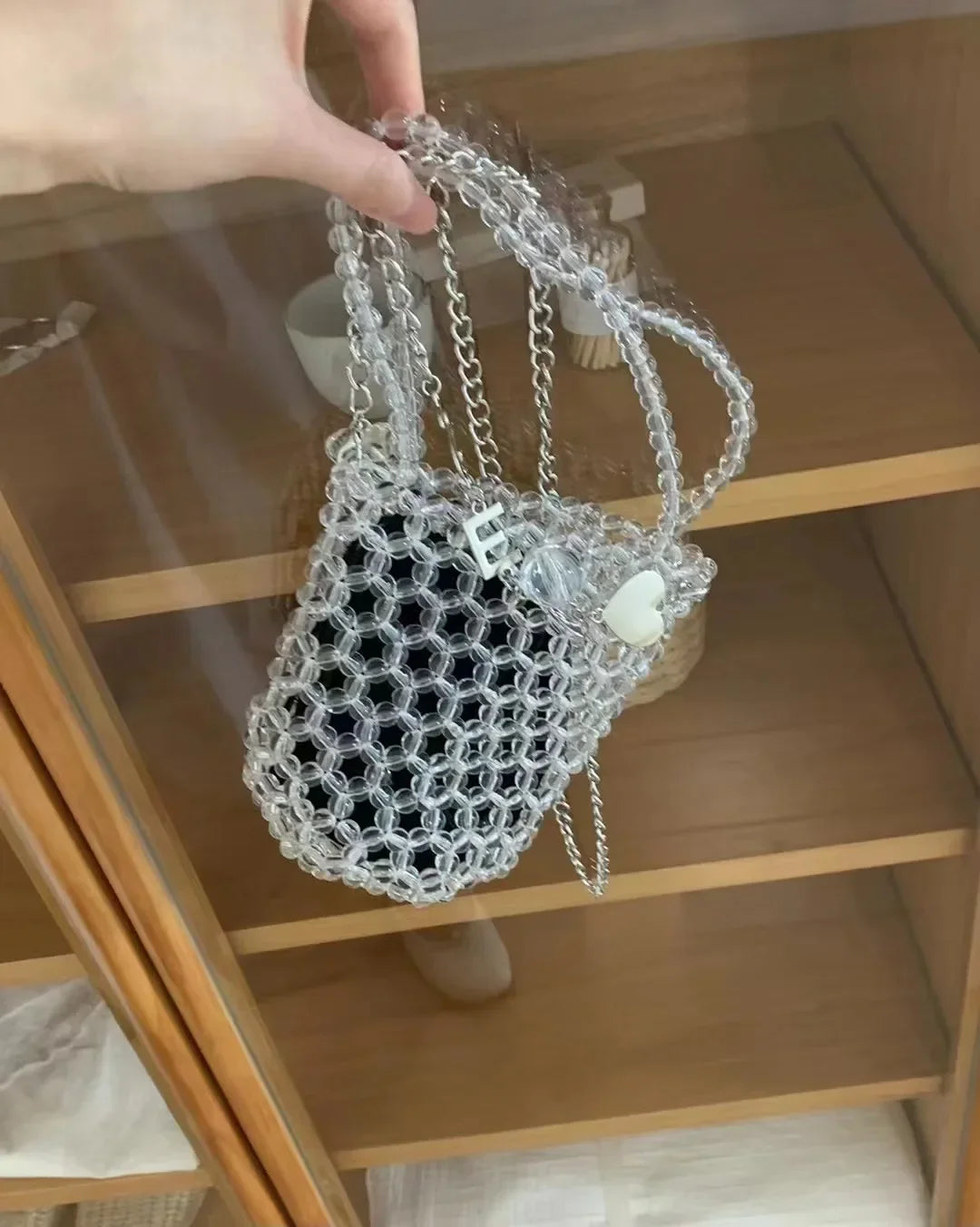 eybag 2024 Retro Pearl Bucket Women's Crossbody Bag Сумка Fashion INS Silver New in Handbag Handwoven DIY Beaded Bags Bolso De Hombro