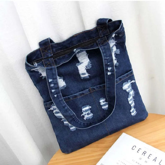 eybag High Quality Shopping Bags Open Pocket Women's Handbags Denim Jean Casual Fashion Handbags Bags for Women Tote Shoulder Bag