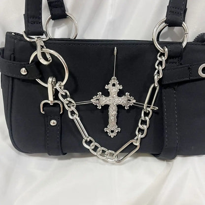 eybag Gothic Cross Y2k Bag Women Vintage Grunge Punk Chain Casual Girls Shoulder Bag Female Retro Moto Biker Black Handbag Aesthetic