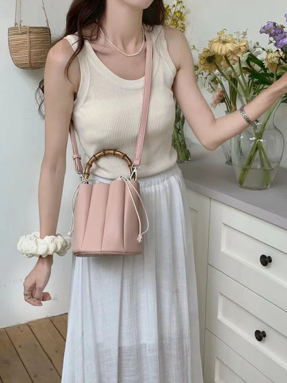 eybag Fashion Ruched Bucket Bag Bamboo Handle Purses and Handbags Petal Design Shoulder Crossbody Bags for Women Cute Ladies Clutch