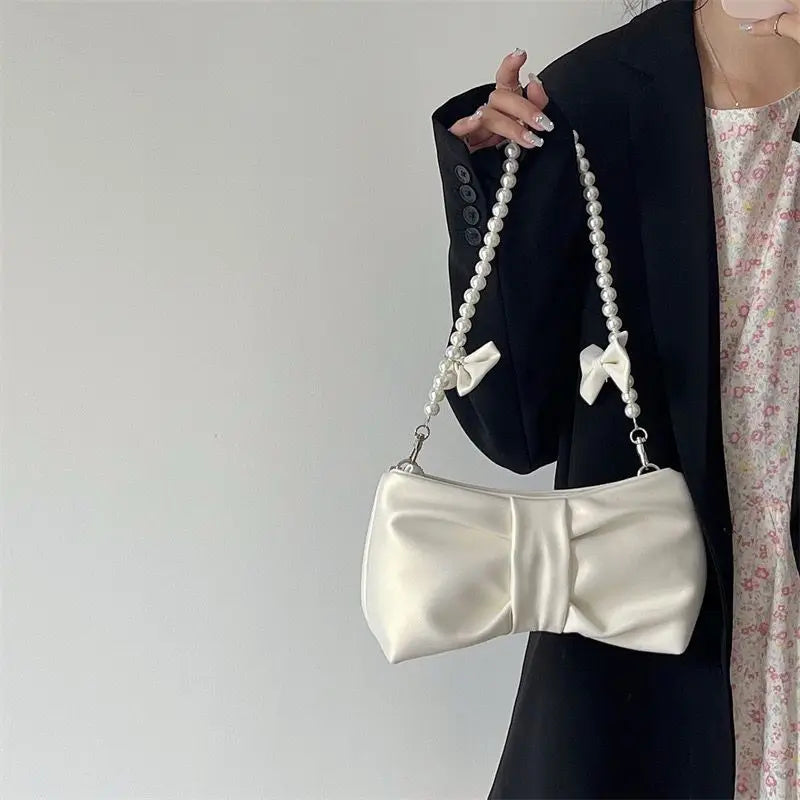 eybag Sweet Bow Pink Shoulder Bag Women Fairycore Aesthetic Pearl Leather Handbag Female Harajuku Solid Messenger Bag