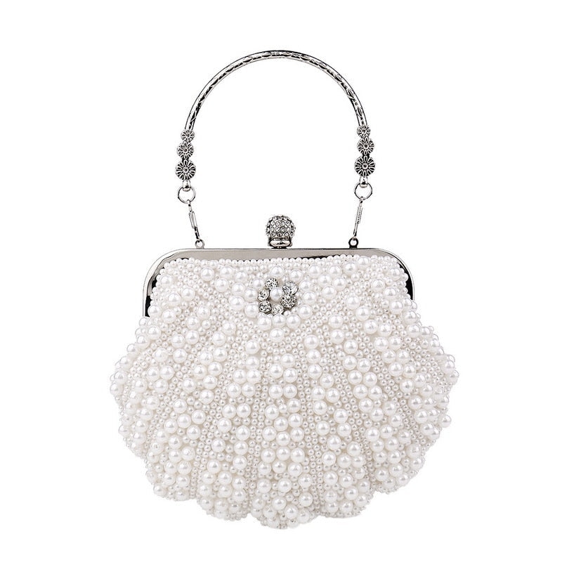 eybag  Beaded Wedding Bridal Evening Bags Hollow Fashion Women Clutch Pearl Diamonds Handbags Shell Design for Party Diner Purse