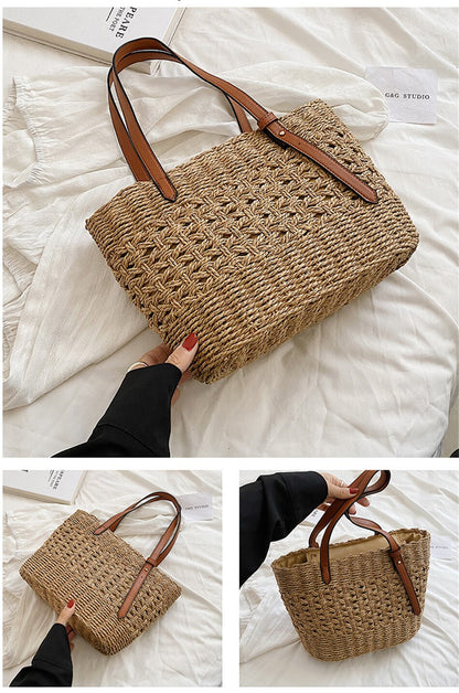 Lkblock Fashion Luxury Weave Tote Bag for Women Trend Female Handbags Design Travel Beach Bags Brand Shopper Straw Shoulder Purses