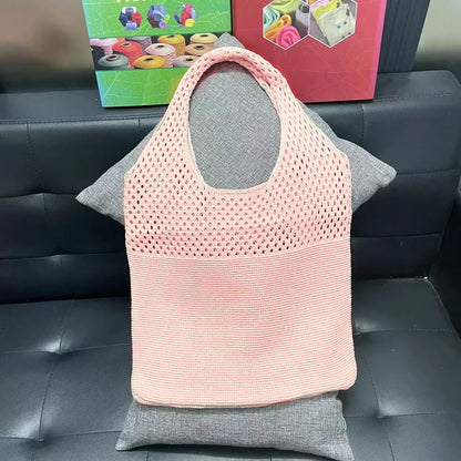 eybag Korean Ins Knitting Bag Fashion Retro Shoulder Bag Large Capacity Handbag Solid Color Casual Tote Bag Women's Backpack