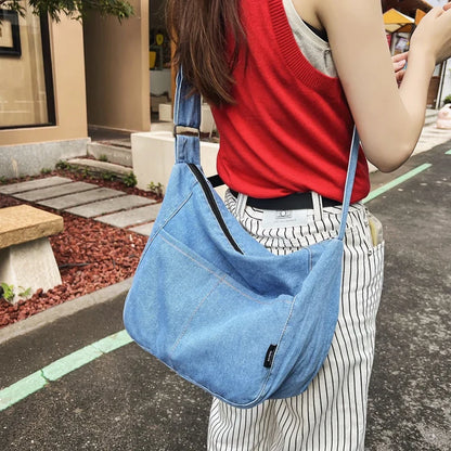 eybag Large Capacity Denim Crossbody Bags For Women College Student School Bags Solid Casual Shoulder Bag Travel Shopper Messenger Bag