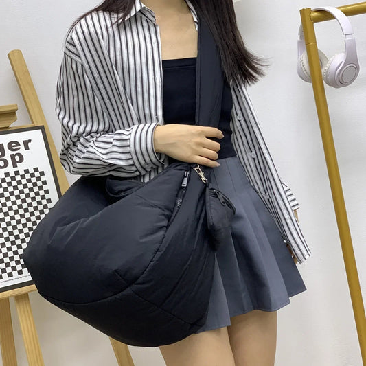 eybag Overlarge Padded Hobos Tote Winter Cotton Quilted Shoulder Bag Nylon Down Space Crossbody Bags for Women Soft Warm Shopper Purse