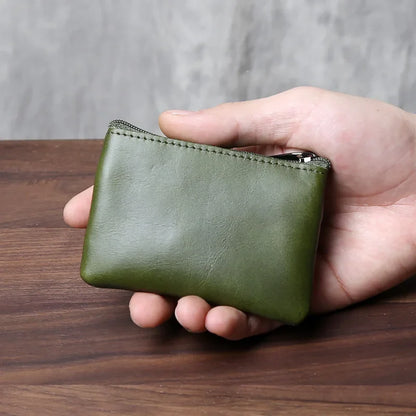 eybag Retro Genuine Leather Mini Zero Wallet For Men And Wom, Solid Color Top Layer Cowhide Zipper Small Card Bag, Minimalist Coin Bag