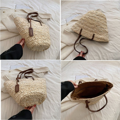 eybag 2023 Summer Straw Beach Basket Bag Fashion Women Rattan Shoulder Bag Large Capacity Woven Hand-made Handbag Female Purse Totes