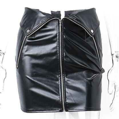 eybag Fashion Zip Up PU Leather Skirts for Women Fashion Outfits Mini Skirt Bottom Streetwear Gothic Punk Grunge Clothes Y2k Skirt