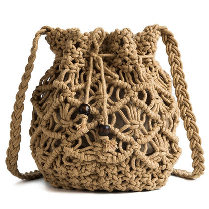 Lkblock Cotton Rope Woven Women's Shoulder Bag Bohemian Handmade Crossbody Bags Knitted Summer Bucket Straw Beach Bag Female Handbags