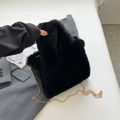 eybag Winter Plush Women's Bag Cute Soft Faux Fur Small Tote Fashion Trend Handbags Shoulder Crossbody Bucket Bags Purse