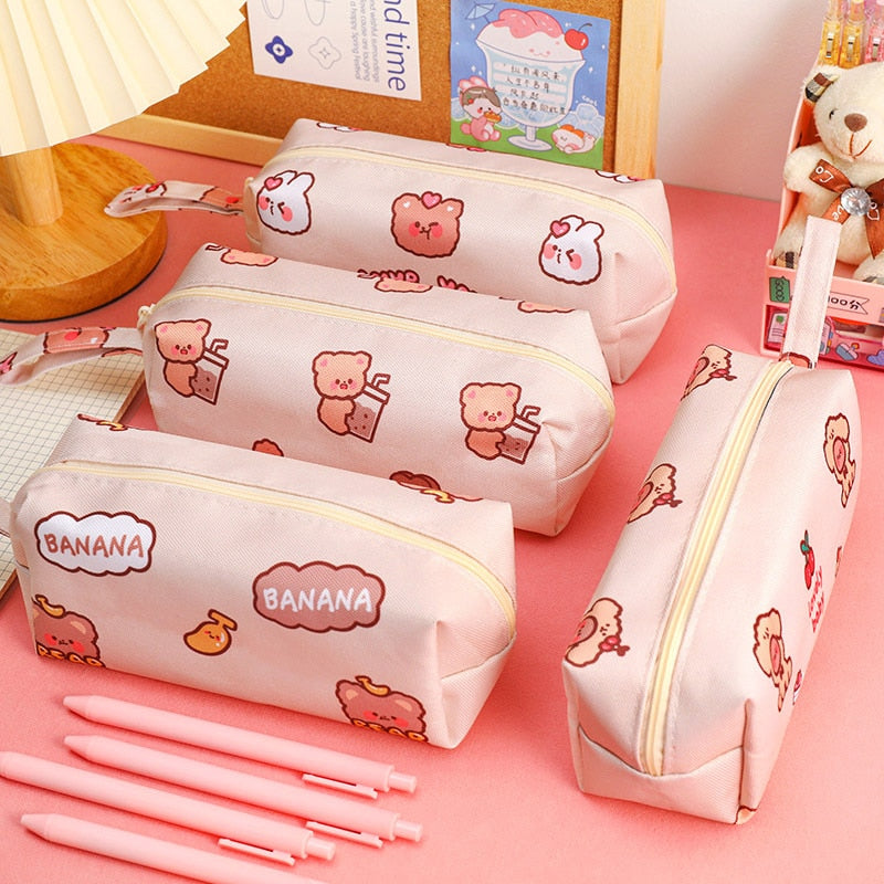 eybag Cartoon Little Bear Canvas Pencil Case Large Capacity Pencil Case Desktop Stationery Organizing Storage Bag