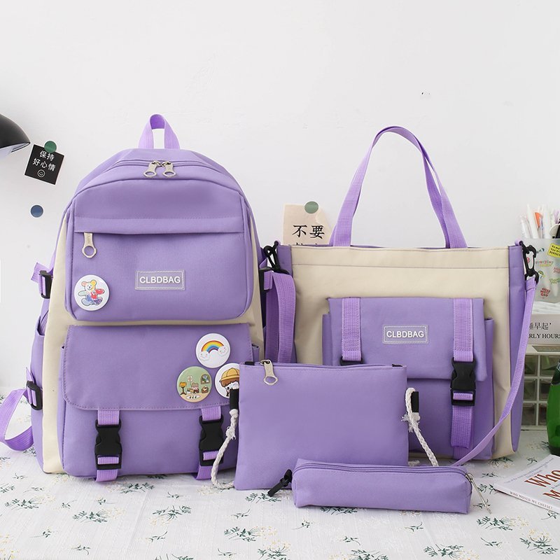 eybag Women Laptop Backpack 4 Pcs Set Harajuku Canvas School Bags For Teenage Girls Kawaii College Student Kids Book Bag Rucksack