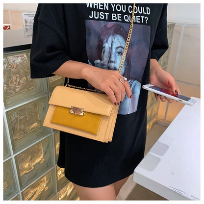 eybag autumn and winter new leather chain flap small square bag casual all-match one-shoulder diagonal bag