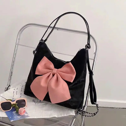 eybag Pink Bow Womens Shoulder Bag Korean Style Fashion Large Capacity Sweet Backpack Cute Exquisite Elegant New Female Tote Bag