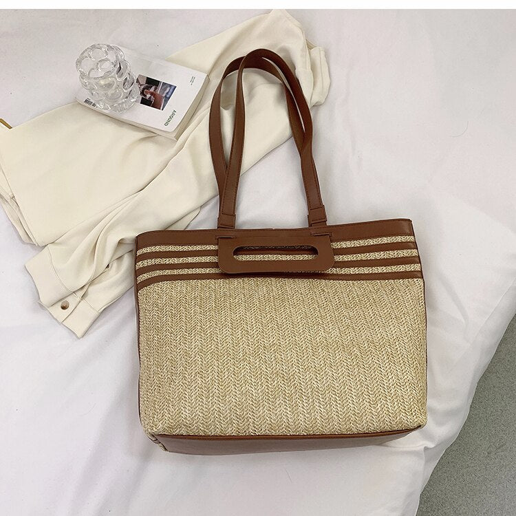 Lkblock Large Capacity Bag 2022 New Bag Women's Bag Summer Popular Woven Straw Bag Shoulder Bag Handbag Beach Resort Style Tote Bag