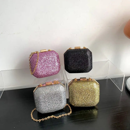 eybag Women's Luxury Shiny Diamond Evening Bag Box Shape Banquet Handbag Ladies Trend Rhinestone Party Bling Purse Money Clutch