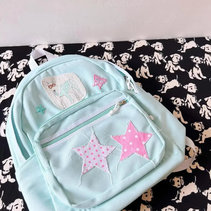 eybag Mint Green Fresh Star Butterfly Dog Backpack for Girls Y2k Nylon Lightweight Student Backpacks Leisure Large Capacity Travel Bag