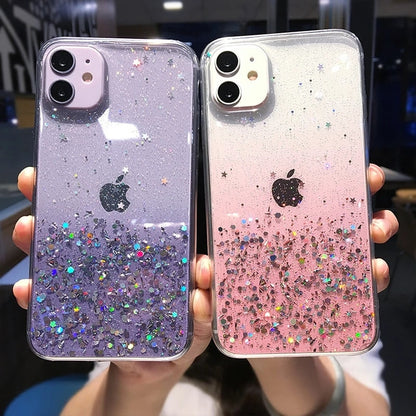 eybag Clear Glitter Phone Case For iPhone 13 12 Pro 11 Pro Max XS Max XR X 7 8 Plus 12Mini SE 2020 Cute Gradient Rainbow Sequins Coque