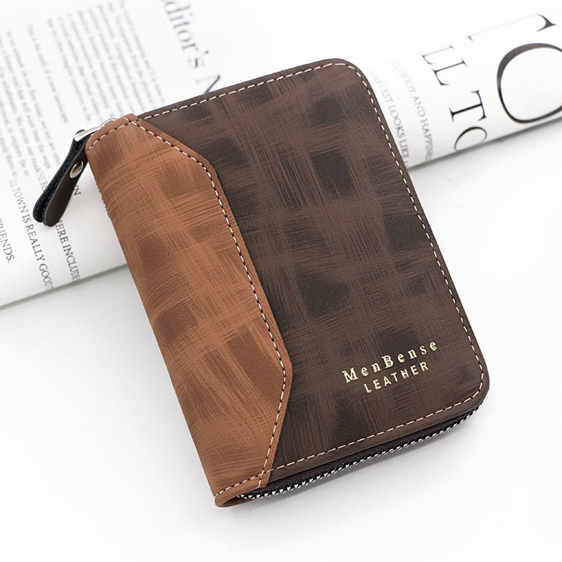 eybag Fashion Stitching Frosted Men's Short Zipper Wallet Vertical Coin Purse Card Holder Coin Wallet Luxury Patckwork Men's Wallet