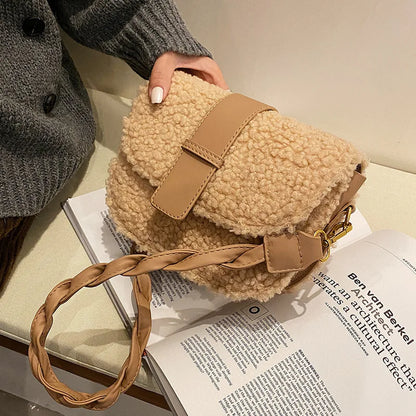 eybag Winter Women's Shoulder Bag Messenger Weave Strap Saddle Armpit Bag New High-quality Plush Fur Bag Women's Handbag Designer