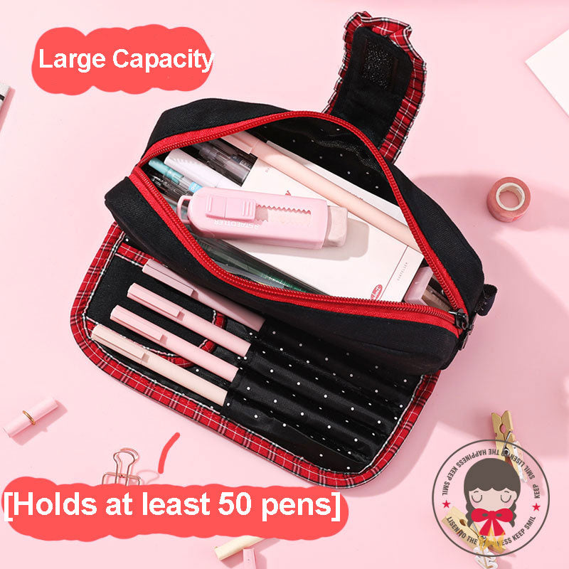 eybag Simple Design Pencil Cases Button Vintage Pen Bag Cute Kawaii Canvas Pencil Bag With Zipper Large Capacity Stationery Bag