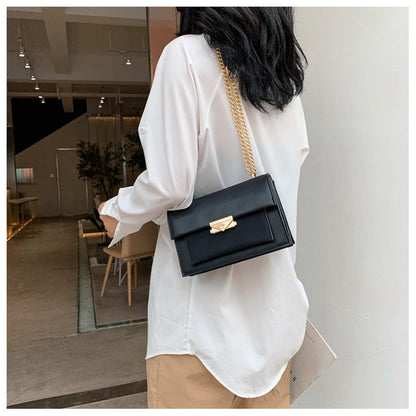 eybag autumn and winter new leather chain flap small square bag casual all-match one-shoulder diagonal bag