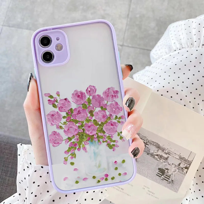 eybag Retro Oil Painting Flower Phone Case For iPhone 11 12 Pro Max 15 Pro Max 13 12 Mini X XR XS SE 2020 8 7 Plus 14 Plus Covers