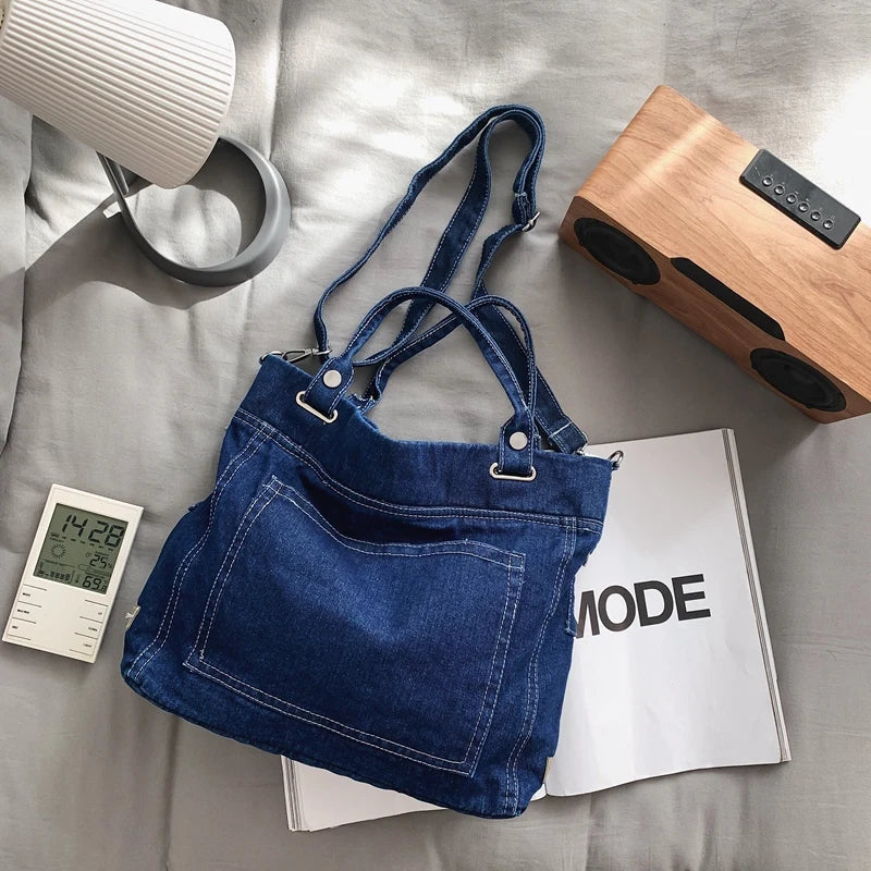 eybag Denim Shoulder Bags For Women Thread Canvas Casual Totes 100% Cotton Tooling Packages Large Capacity Cloth Handbags Korea Bags