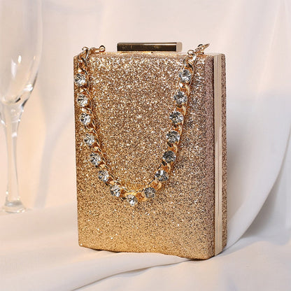 eybag Women's Box Sequin Wedding Clutch Bag Diamond Chain Luxury Design Handbag  New Bridal Evening Bag Small Party Purse gold