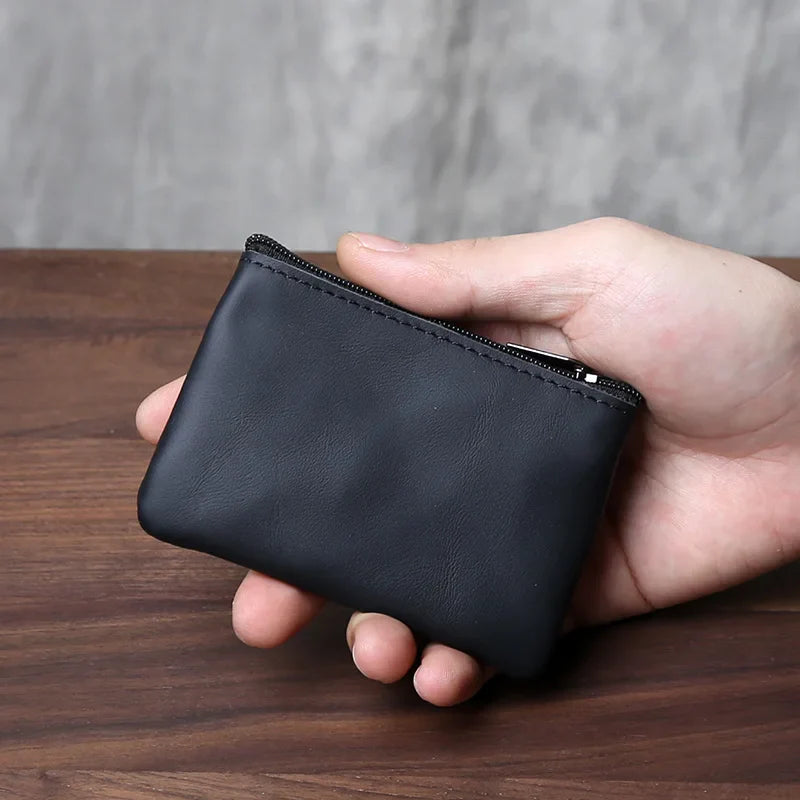 eybag Retro Genuine Leather Mini Zero Wallet For Men And Wom, Solid Color Top Layer Cowhide Zipper Small Card Bag, Minimalist Coin Bag