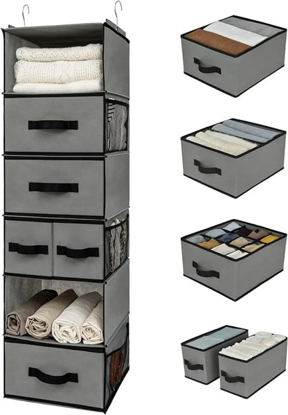 eybag Hanging Closet Organizer 6 Shelves, Closet Organization and Storage with 5 Different Drawers, 6 Side Pockets