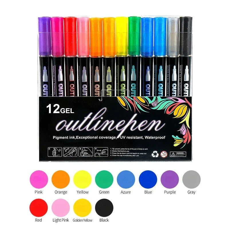 eybag Double Line Contour Pen for Children,Color Dream Metal,Hand Account Fluorescent Pen,greeting Card,Children's Graffiti,Color Suit