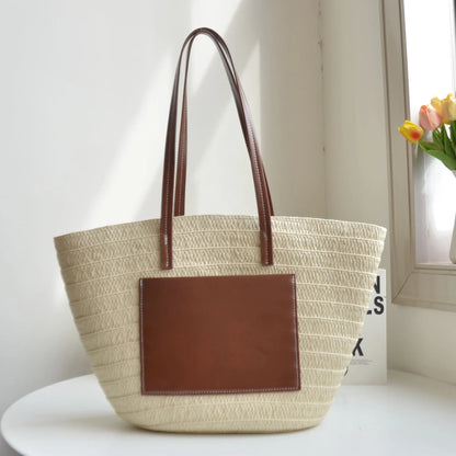 eybag Large Capacity Beach Shopping Bags High Quality Rattan Woven Shoulder Bag Women Straw Handbags Summer Travel Bag Basket Purse