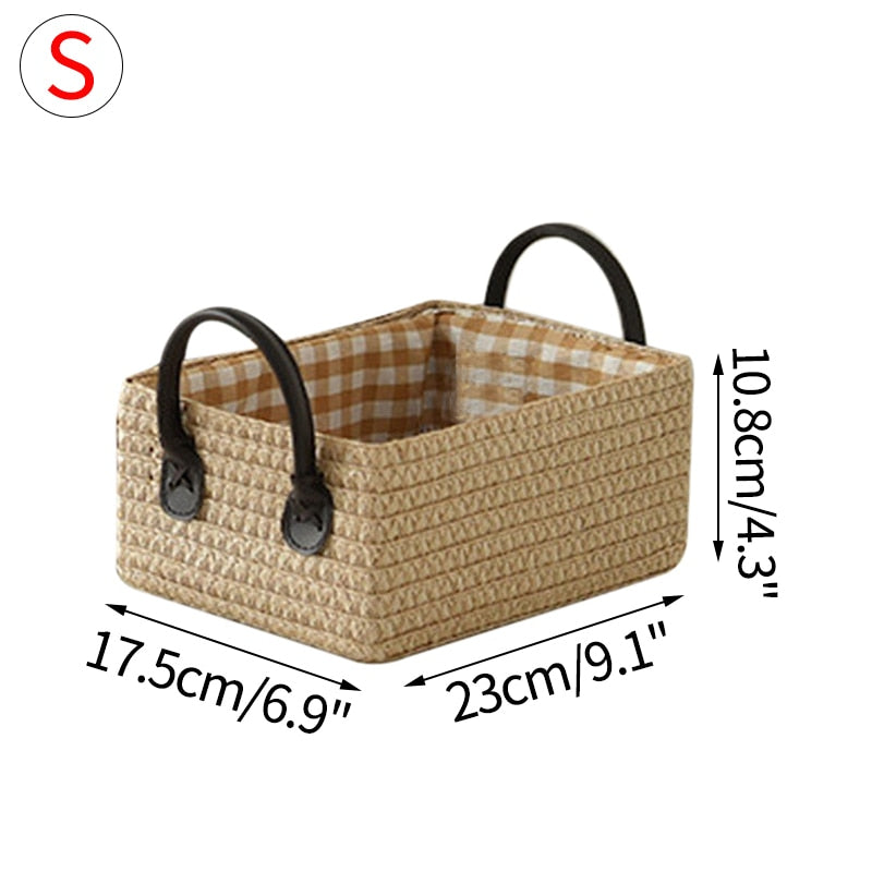 eybag Woven Storage Baskets Box Foldable Storage Box with Handle Toy Snack Sundries Organizer Handmade Organizer Basket Drawer