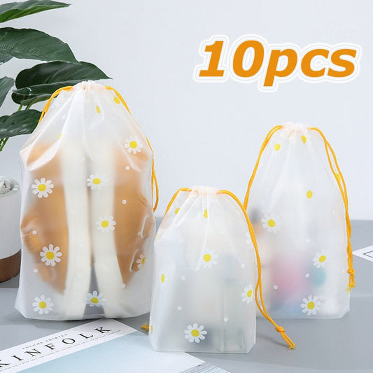 eybag 10PCS Waterproof EVA Daisy Storage Bags Drawstring Large Capacity Clothes Shoes Organizer Portable Makeup Toiletry Bags