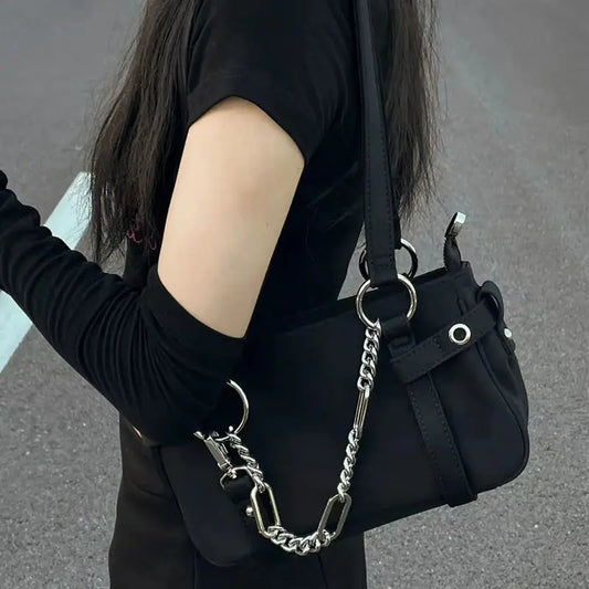 eybag Harajuku Square Y2k Bags Women 2024 Solid Pattern Chains Luxury Designer Handbag Ladies Harajuku Black Shoulder Bags